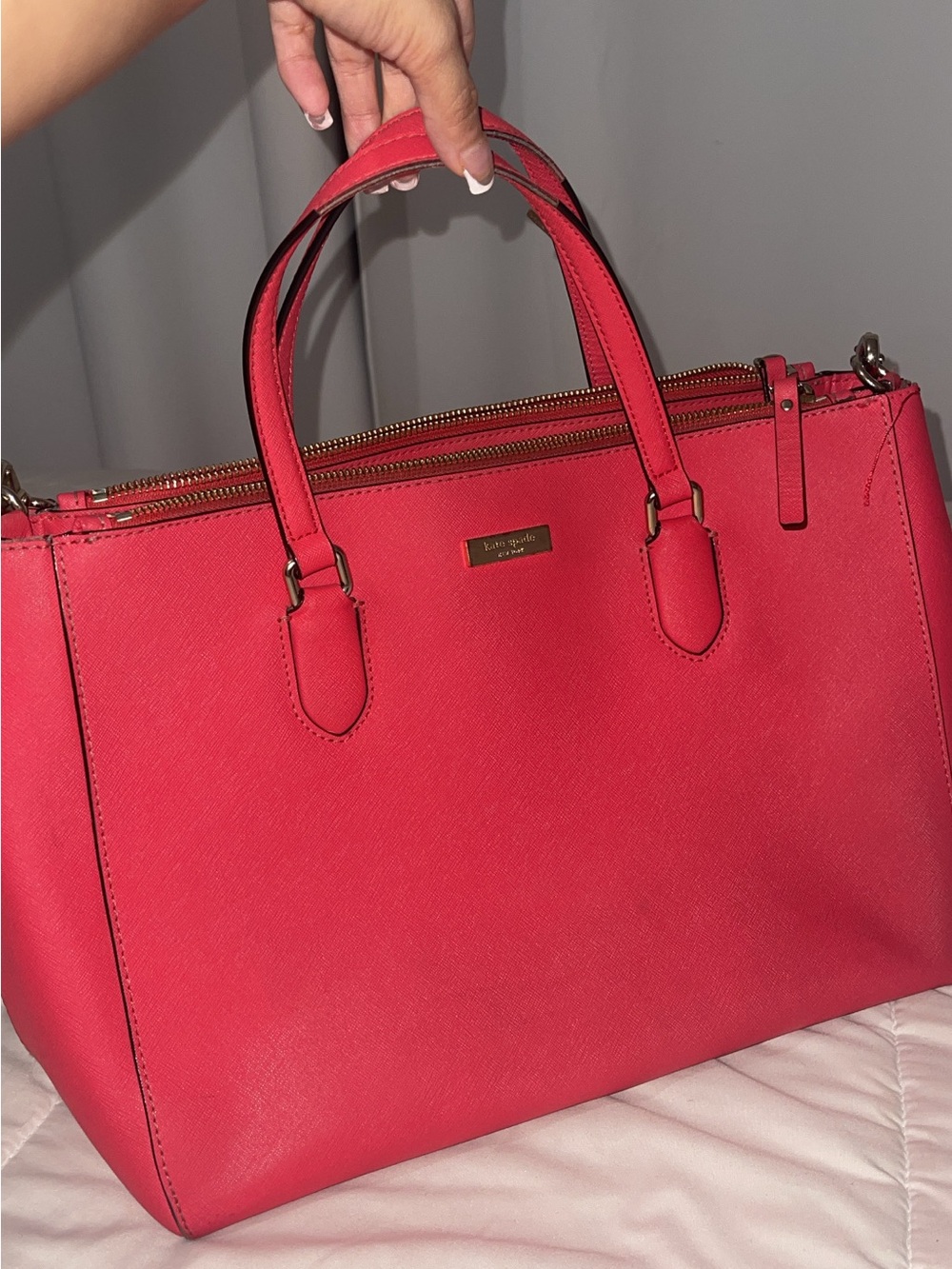 kate spade red saffiano leather satchel with gold hardware
